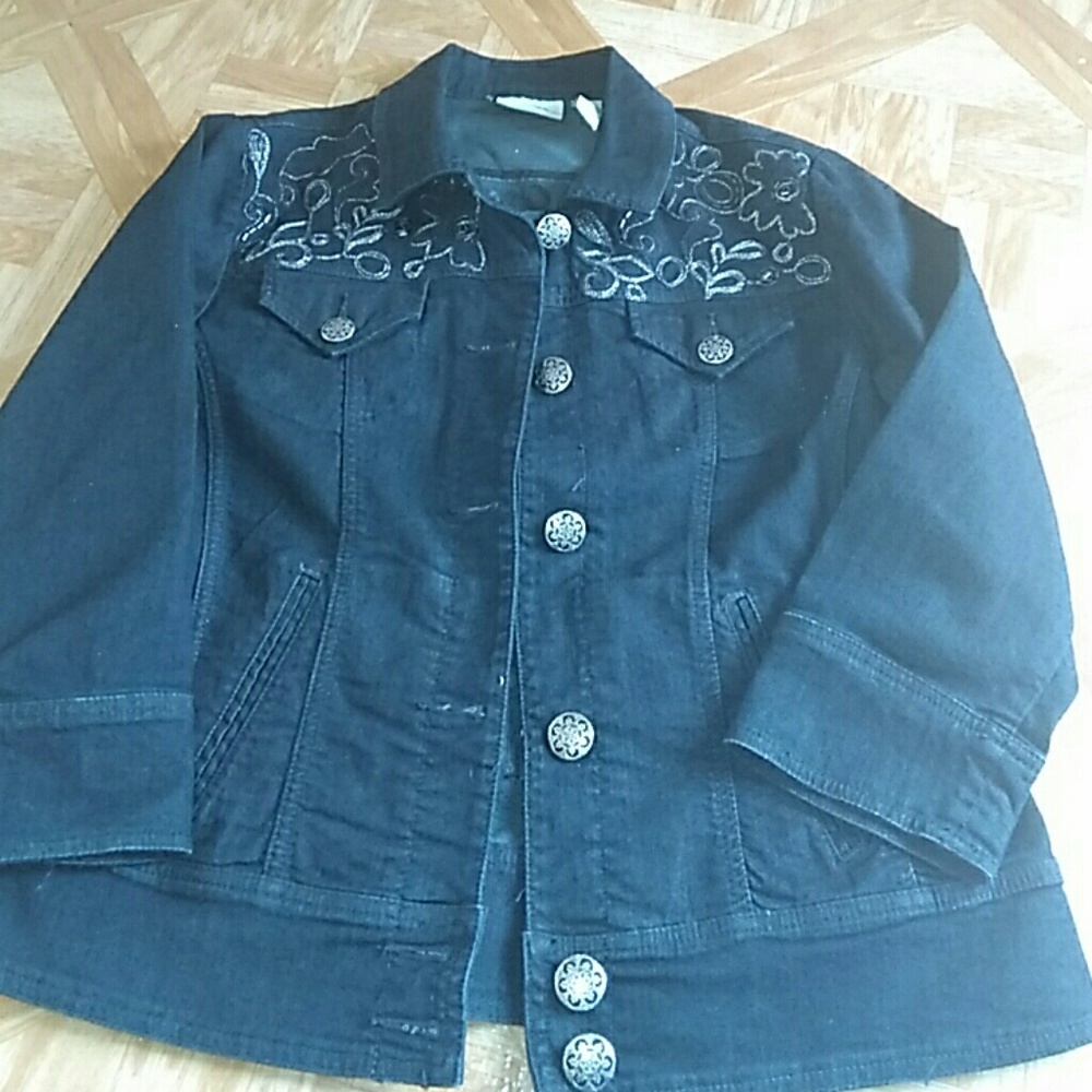 Embroidered CHICO'S Blue Jean 3/4 Sleeve Jacket